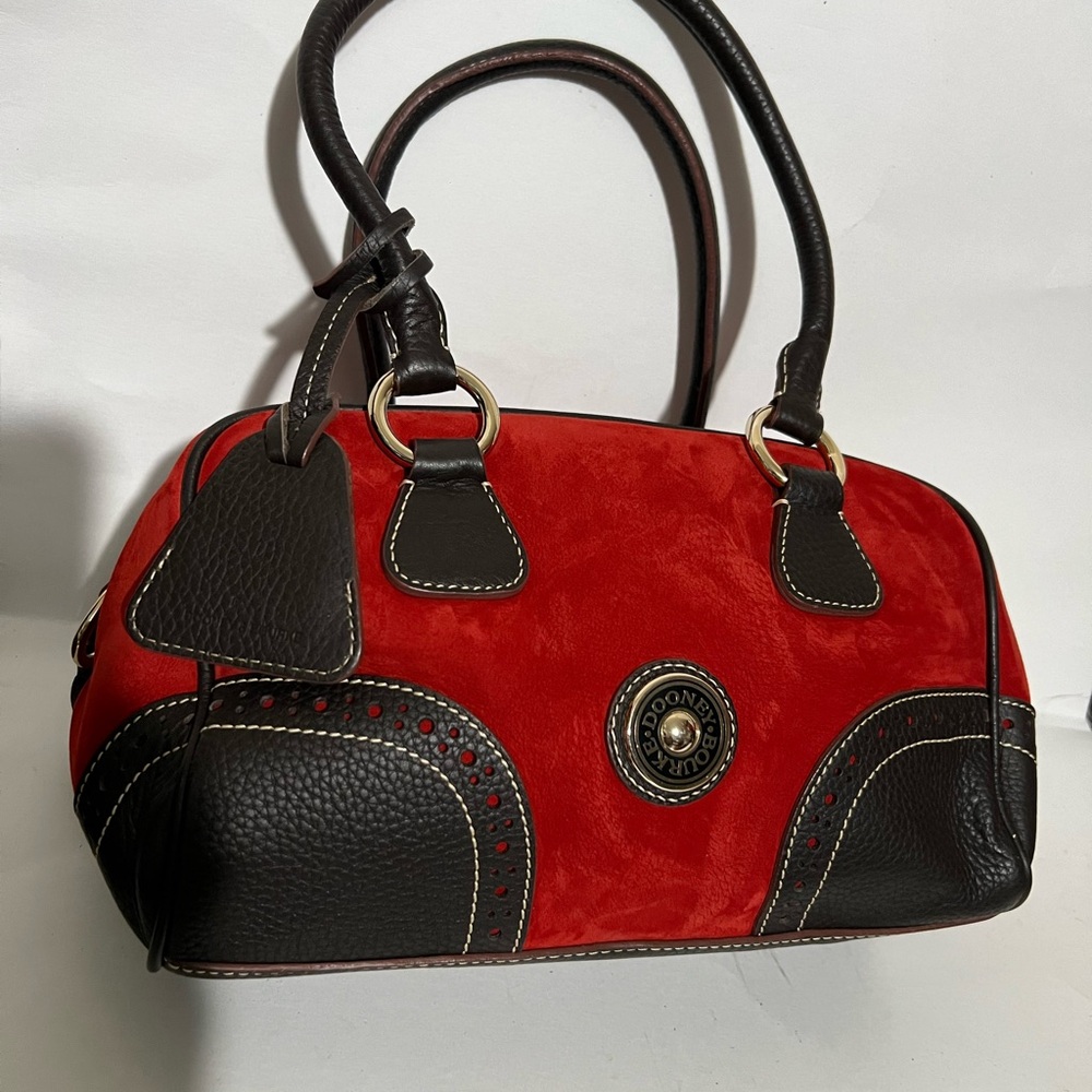 Dooney & Bourke Red Suede and Brown Leather Satchel